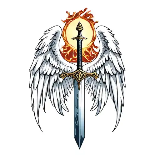 st michael sword one angel wing tattoo design idea