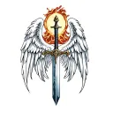 st michael sword one angel wing tattoo design idea