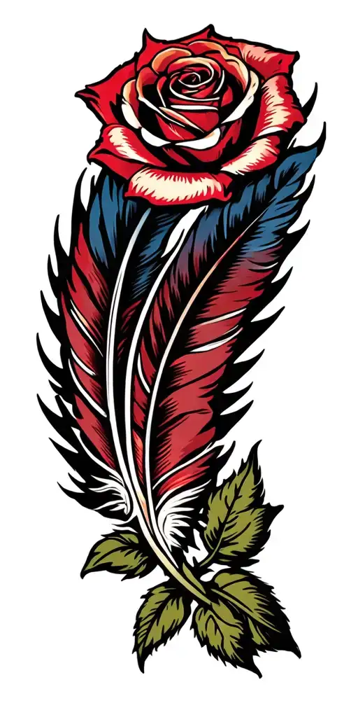 feathers horseshoe roses tattoo design idea