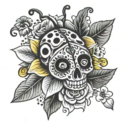 lady bug on sugar skull tattoo design idea