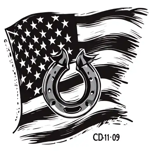 "CD 08-11-09" american flag with horse shoe tattoo design idea