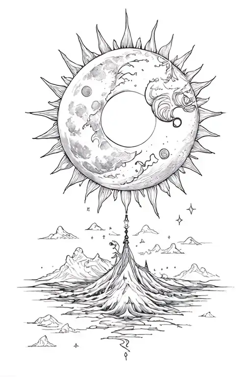 the journey of the sun and moon tattoo design idea