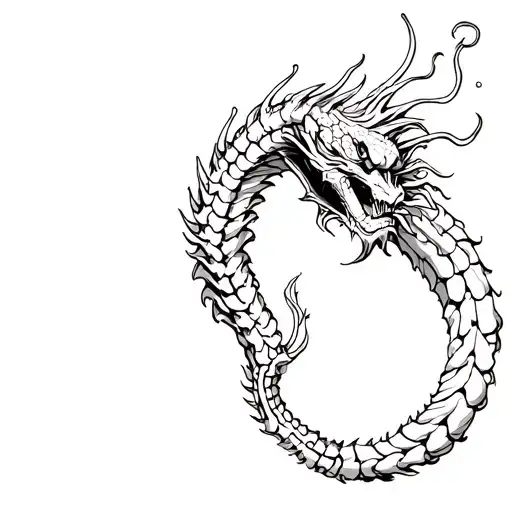 Chinese dragon turning into a skeleton hand tattoo design idea