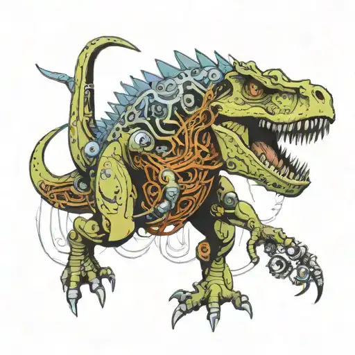 Dinosaur using Computer chip morphing tattoo design idea