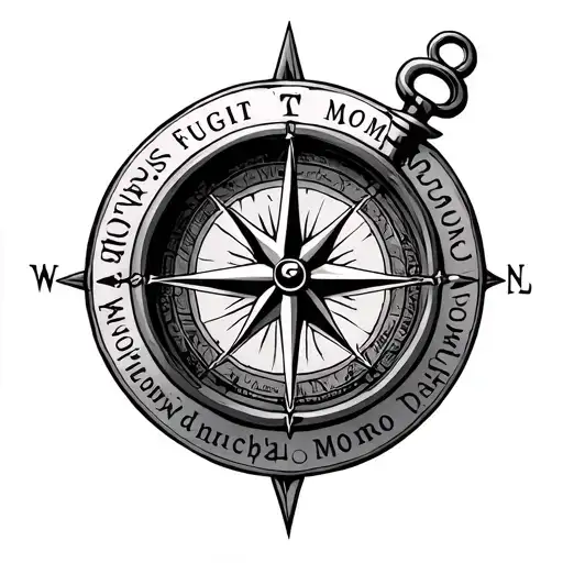 Compass with text "Tempus Fugit" above and "Memento Mori" underneath  tattoo design idea