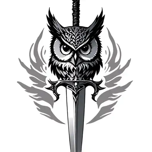 dagger with owl head tattoo design idea
