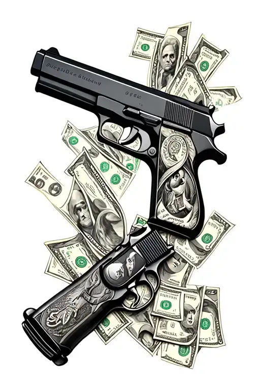 money and guns tattoo design idea