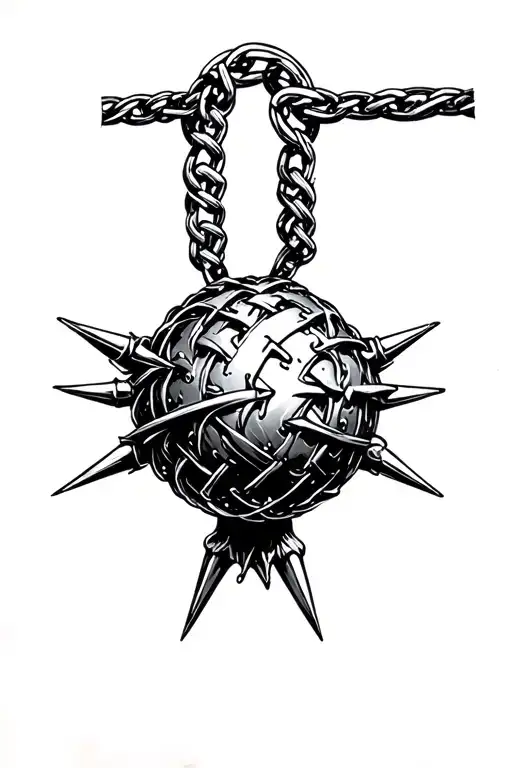 medieval flail spiked ball on chain tattoo design idea