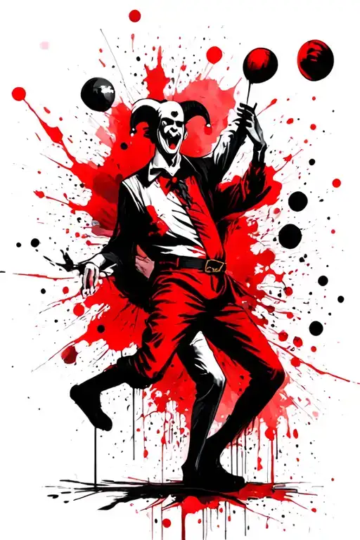 a shadow jesters who juggles with masks of different emotions tattoo design idea