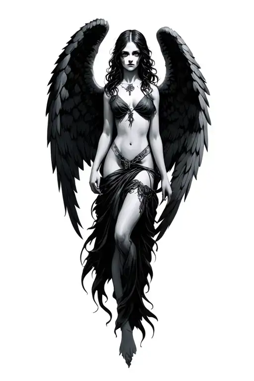 goth angel with spread wings spread wide tattoo design idea