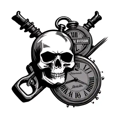 Harley Davidson logo with a skull and pocket watch tattoo design idea