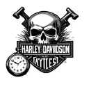 Harley Davidson logo with a skull and pocket watch tattoo design idea
