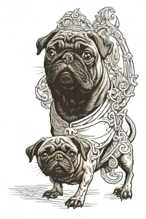 black pug and shrek tattoo design idea