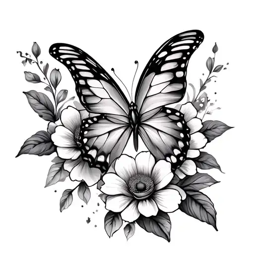 Tattoo with butterfly, lines, flowers. something elegant and sexy tattoo design idea