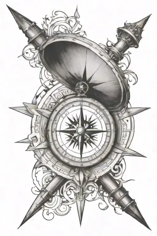 a compass with "memento mori" written on top and "virtus et honor" on bottom tattoo design idea