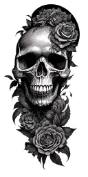 skull soft shading more line work leg sleeve tattoo design idea