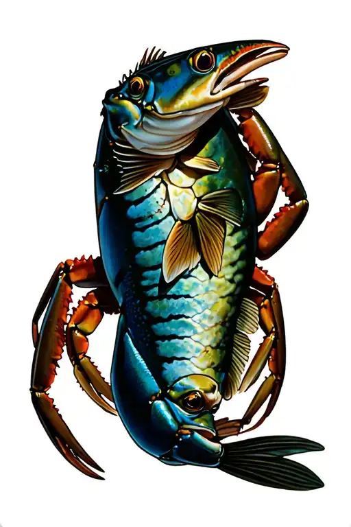 Maryland blue crab with swimming striped bass tattoo design idea
