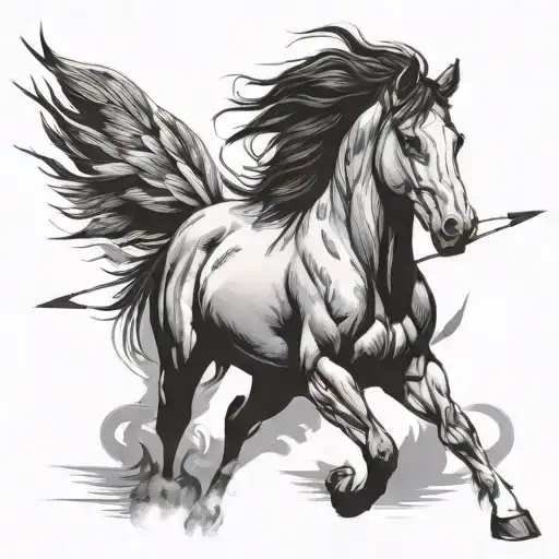 Wild mustang horse running with crossed arrows pointing tattoo design idea