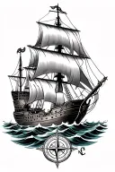 pirate ship, anchor, compass, mermaid, storm tattoo design idea