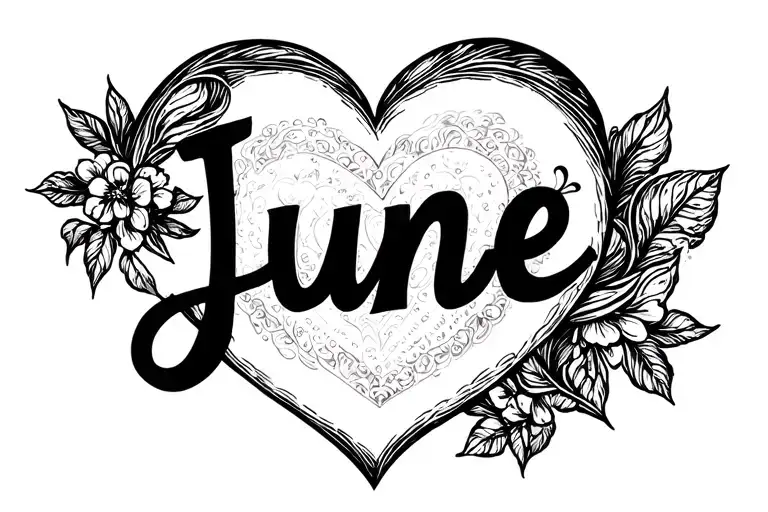 the name "June" in cursive with a heart at the end, with the tail of the e flowing into the outline of the heart  tattoo design idea