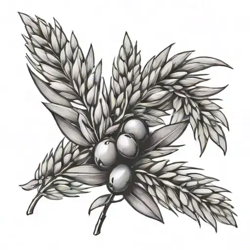 Line tattoo of olive branch and wheat bundle tattoo design idea