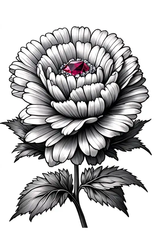 carnation flower, daisy, garnet stone and diamond stone tattoo design idea