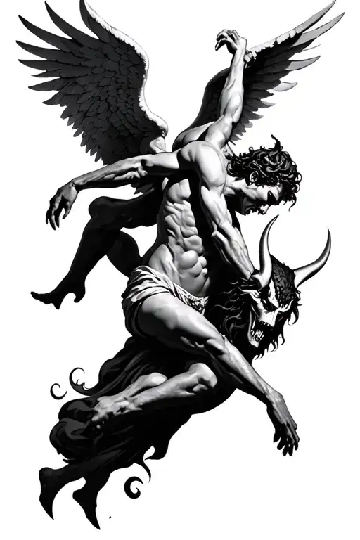 angel defeating devil tattoo design idea