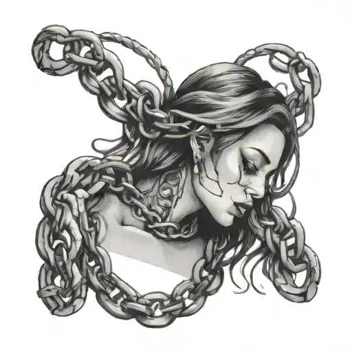 chain woman silence tattoo design idea