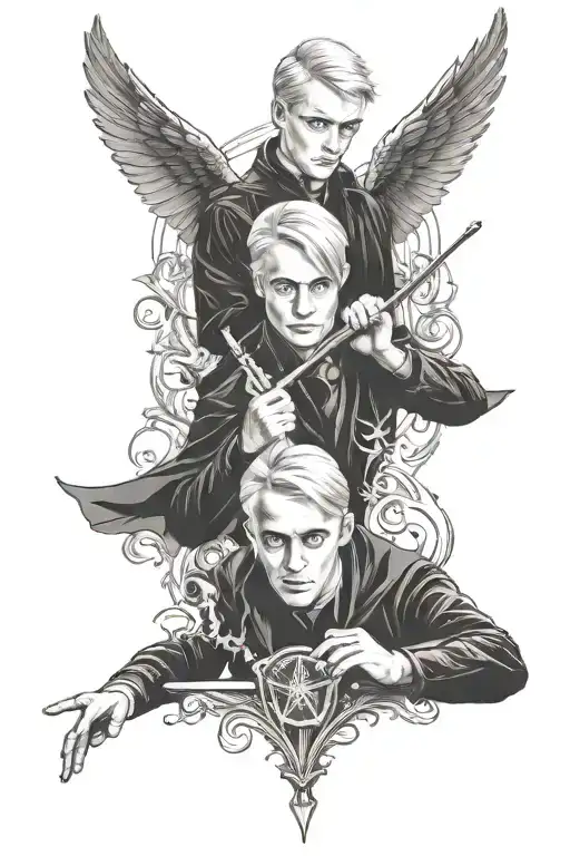Draco Malfoy Hermione Granger casting a love spell tattoo design idea