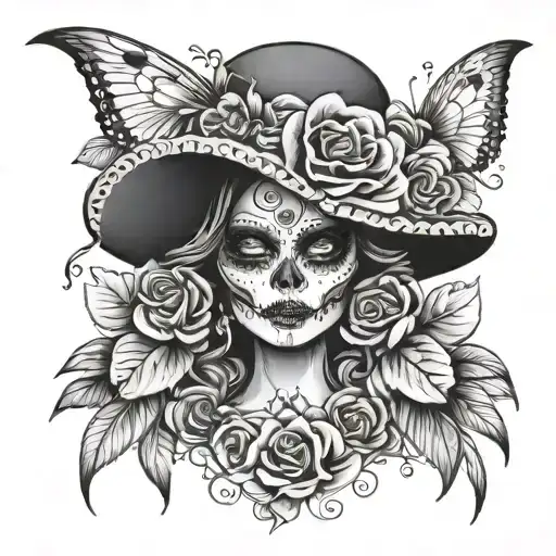 catrina half paint black and white tattoo design idea