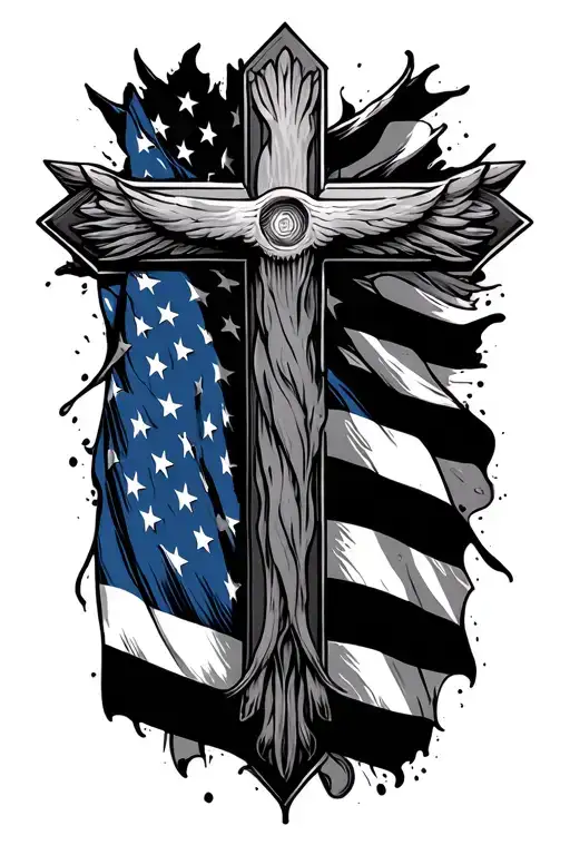 cross with American flag  tattoo design idea
