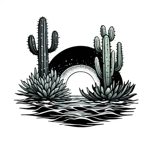 sea ​​and cacti tattoo design idea