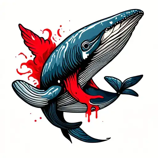 flying bleeding whale tattoo design idea