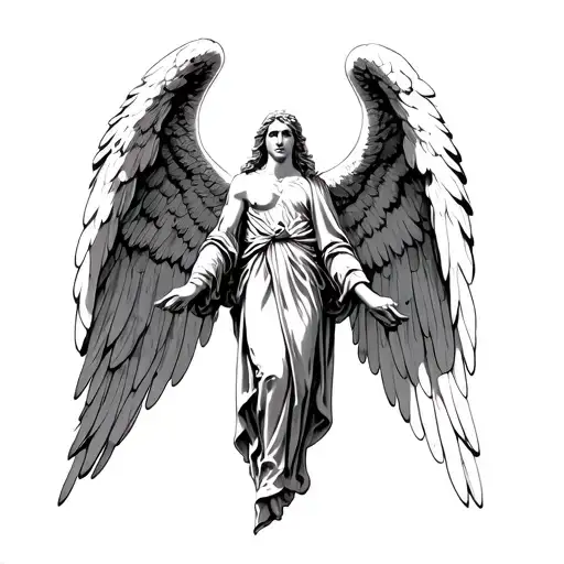 You are the best realistic tattoo artist and you have to design a tattoo of the archangel Uriel at the gates of heaven tattoo design idea