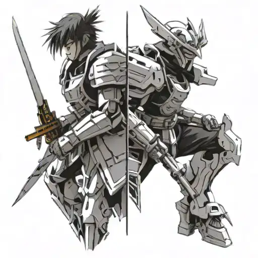 gundam wing and samurai warrior side by side view tattoo design idea