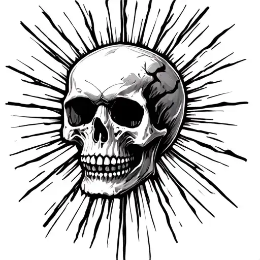 The skull with a fine scar across the top, which comes from the rays of light, symbolizing happiness, help of doctors and survival. Symb tattoo design idea