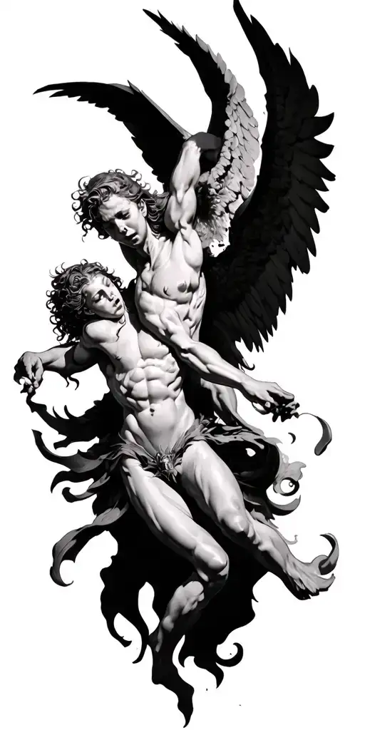 angels and demons fighting tattoo design idea