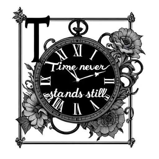 "Time never stands still " Alice in wonderland clock face tattoo design idea