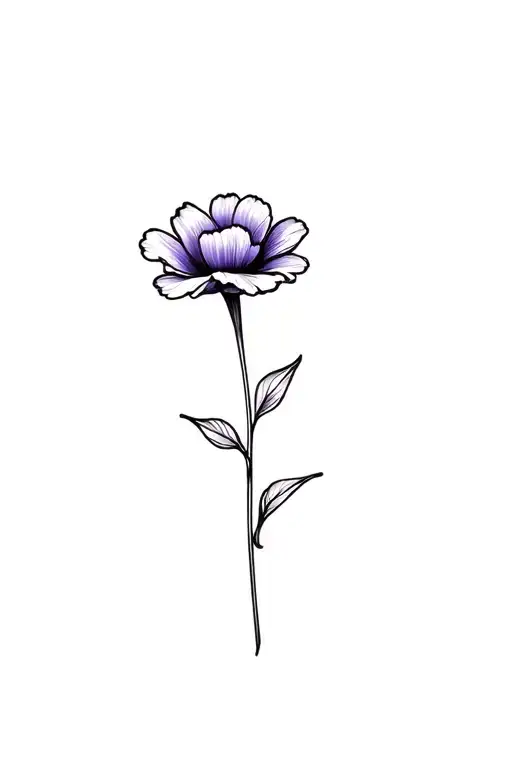 fine line violet flower in black and white tattoo design idea