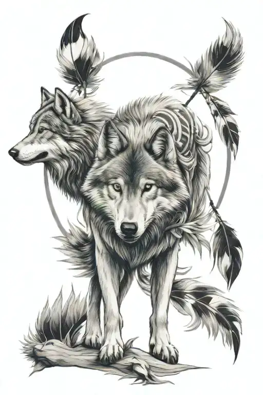 Wolf and Indian tattoo design idea