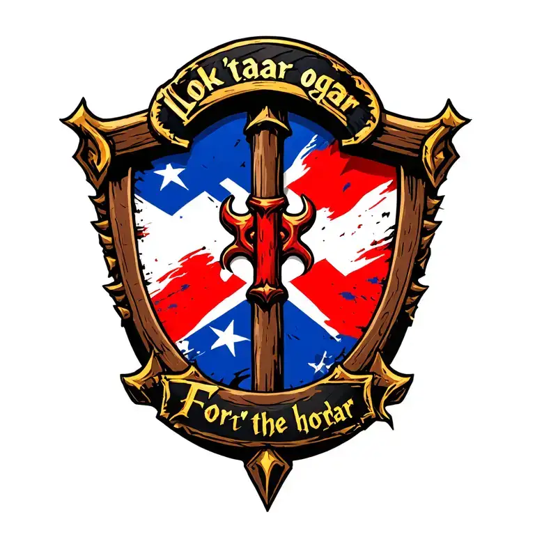 "Lok'tar ogar / For the Horde" "Lok'tar ogar / For the Horde" "Lok'tar ogar" World of Warcraft Horde Emblem on a flagpost tattoo design idea