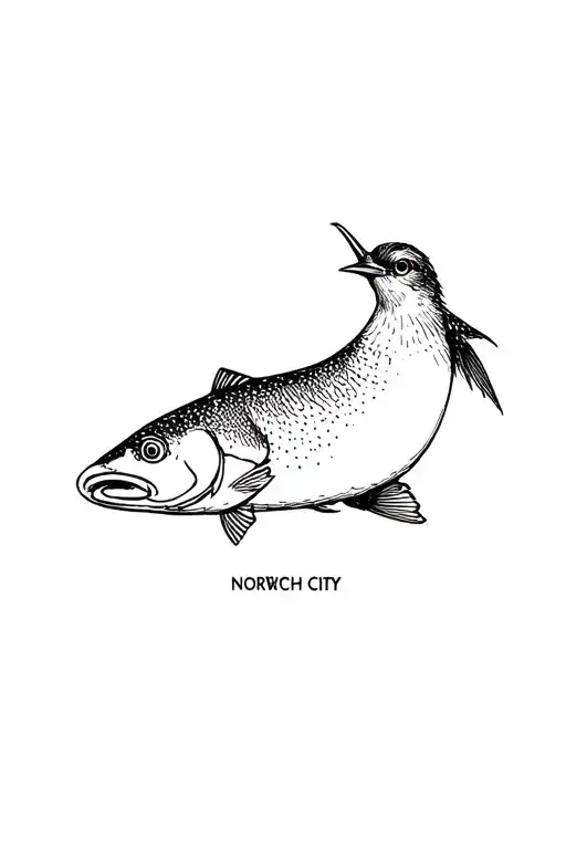 Norwich city bird perched on a catfish and the bottlemen album cover tattoo design idea