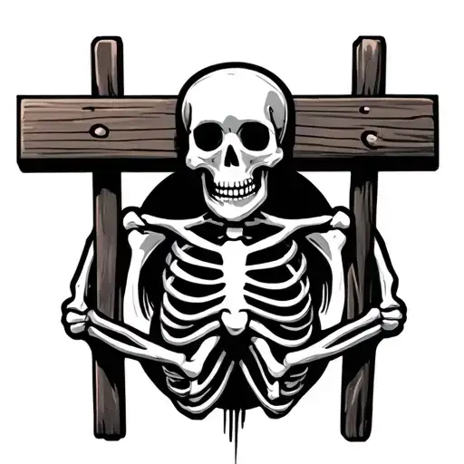 skeleton hanged on the gallows tattoo design idea