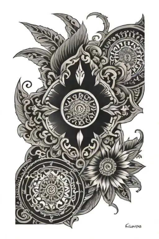 compas and Indonesian batik tattoo design idea