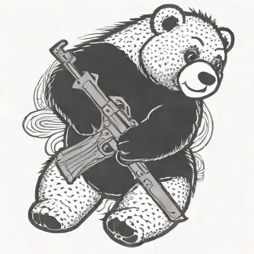 a care bear holding a ak 47 rifle tattoo design idea