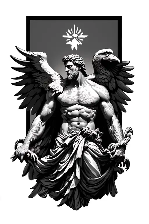 prometheus statue with caucasion eagle tattoo design idea