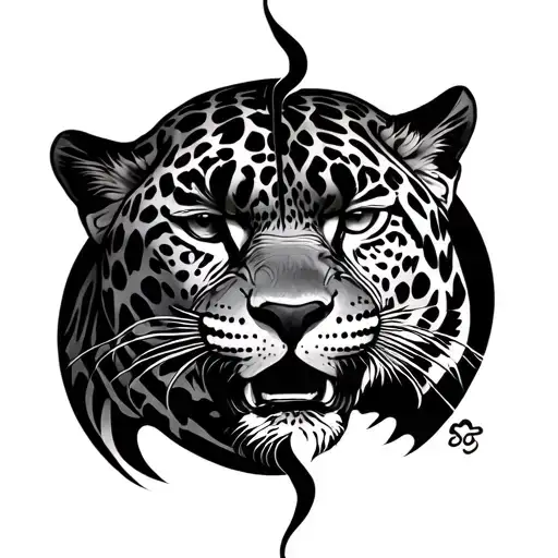 jaguar face split in half tattoo design idea