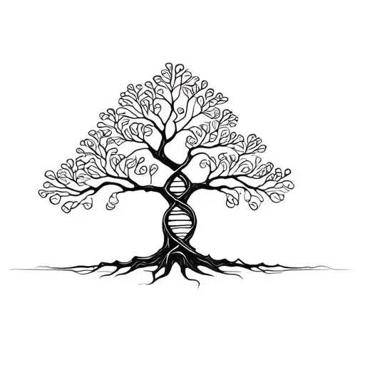 tree with dna stranded-shape trunk symbolizing life  tattoo design idea