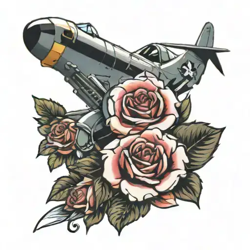 Aeroplane roses tattoo design idea