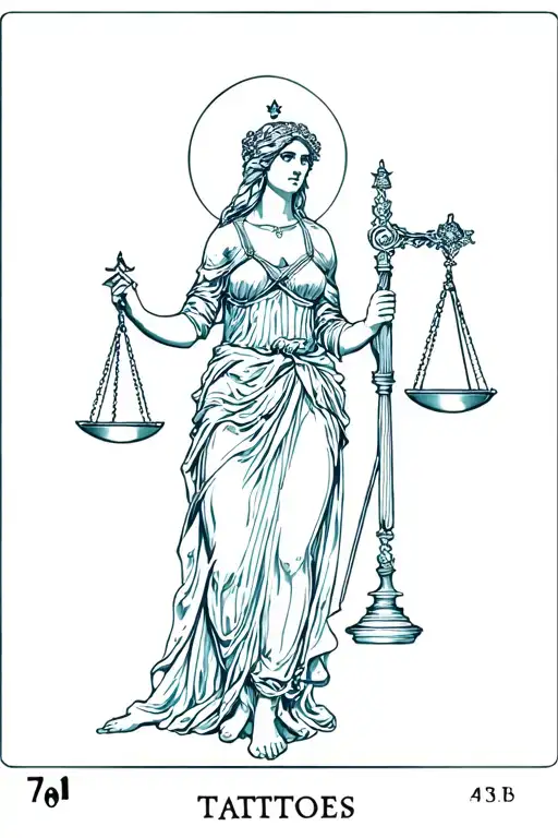 lady justice with the head of the empress tarot card walking barefoot tattoo design idea